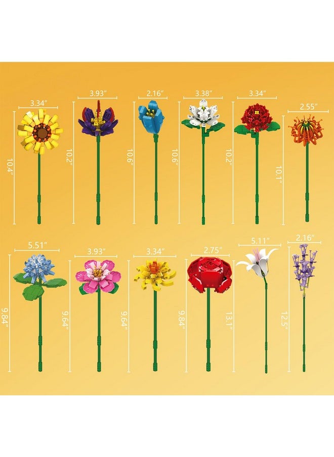 Sienon SIENON Flower Bouquet Building Blocks Set-1064PCS, 12 Kinds of Flowers Botanical Collection, Assorted Flowers Brick Toys Creative Project for Home Room Decoration Valentines’ Day Christmas Birthday  - Image 5