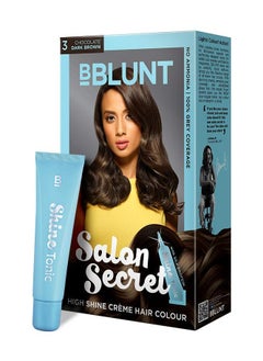 BBLUNT Bblunt Salon Secret High Shine Crème Hair Colour, 100g - Chocolate Dark Brown 3 (Pack Of 1) With Shine Tonic, 8ml  - Image 1