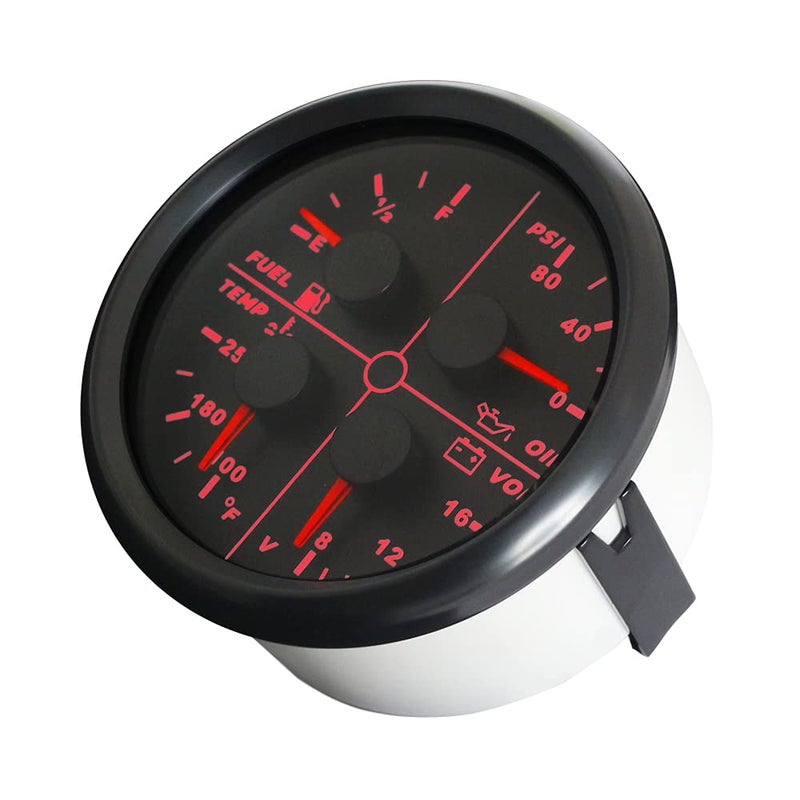 ELING Universal 85mm 4 in 1 Multi-Function Gauge - Oil Pressure, Fuel Level, Water Temp, Voltmeter with Red Backlight - Image 3
