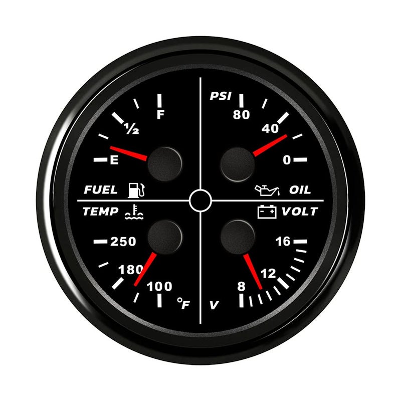ELING Universal 85mm 4 in 1 Multi-Function Gauge - Oil Pressure, Fuel Level, Water Temp, Voltmeter with Red Backlight - Image 1