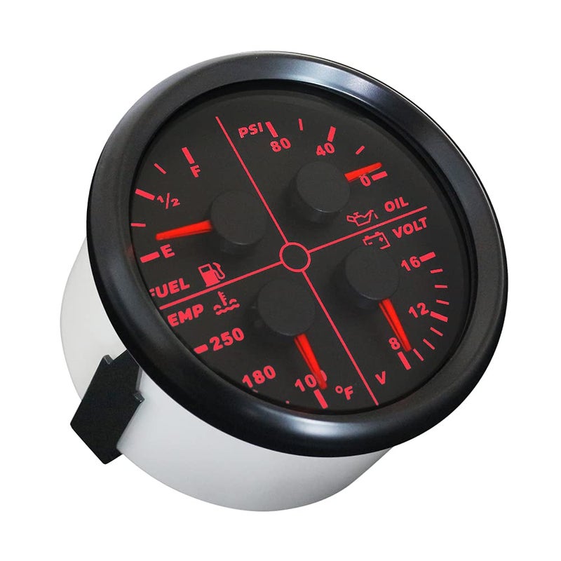 ELING Universal 85mm 4 in 1 Multi-Function Gauge - Oil Pressure, Fuel Level, Water Temp, Voltmeter with Red Backlight - Image 2