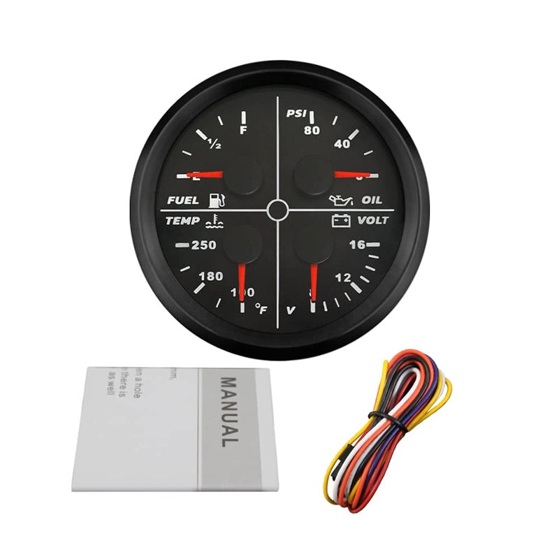 ELING Universal 85mm 4 in 1 Multi-Function Gauge - Oil Pressure, Fuel Level, Water Temp, Voltmeter with Red Backlight - Image 5