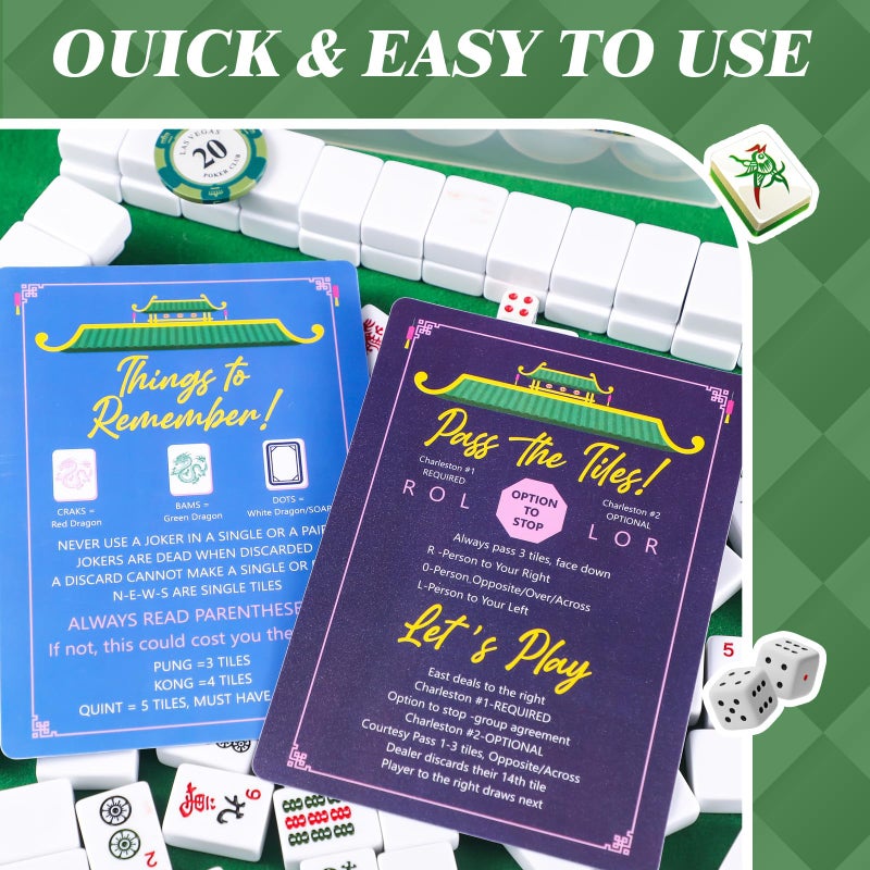 BrightRow 4 Pcs Mahjong Shuffler Cards for Tiles Mixing & Shuffling Portable Mah Jong Accessories Gift Party Supplies Waterproof Rules Printed Mixer 7 x 5 in for Tiles Lover(Dark,Linear,City Tower) - Image 4