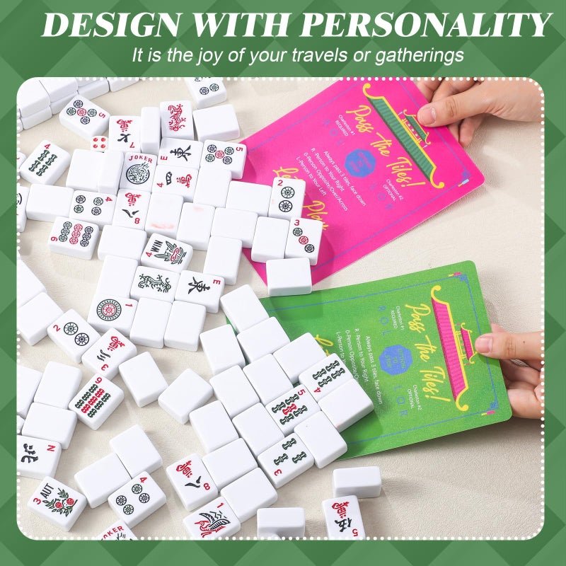 BrightRow 4 Pcs Mahjong Shuffler Cards for Tiles Mixing & Shuffling Portable Mah Jong Accessories Gift Party Supplies Waterproof Rules Printed Mixer 7 x 5 in for Tiles Lover(Dark,Linear,City Tower) - Image 3