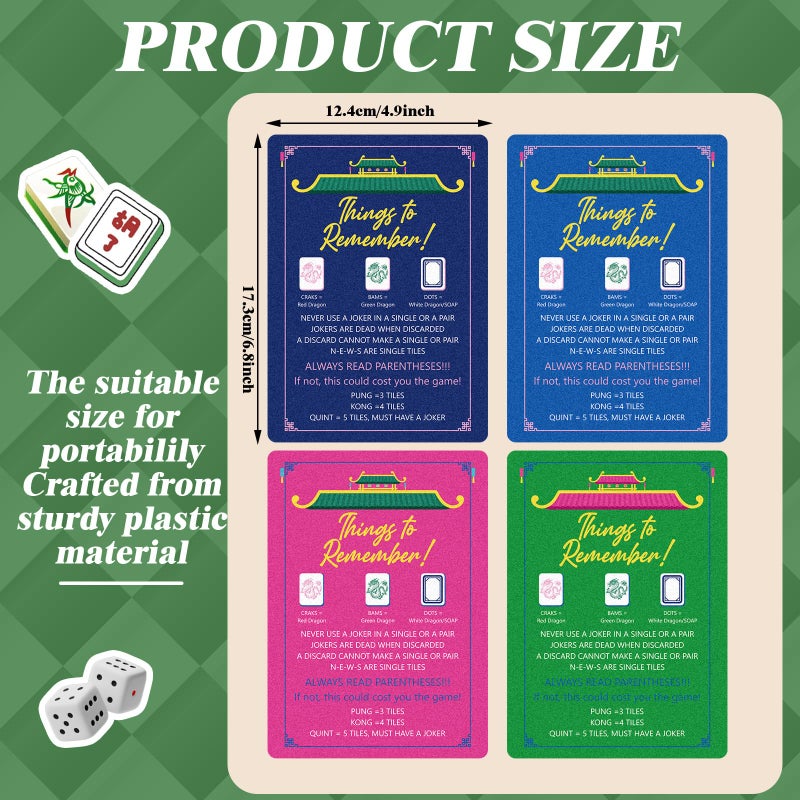 BrightRow 4 Pcs Mahjong Shuffler Cards for Tiles Mixing & Shuffling Portable Mah Jong Accessories Gift Party Supplies Waterproof Rules Printed Mixer 7 x 5 in for Tiles Lover(Dark,Linear,City Tower) - Image 2