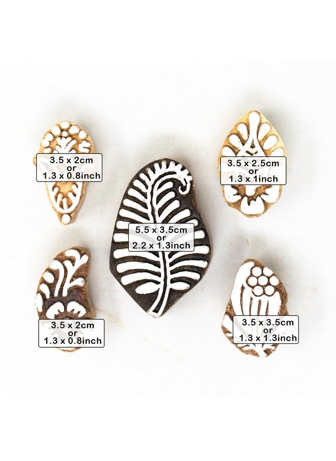 Hashcart - Wooden Stamp Block, Printing Stamp Design Set | Set Of 5 | Block For Printing Saree Border | Dresses, Craft Card Making, Scrapbook, Clay Pottery - Image 1