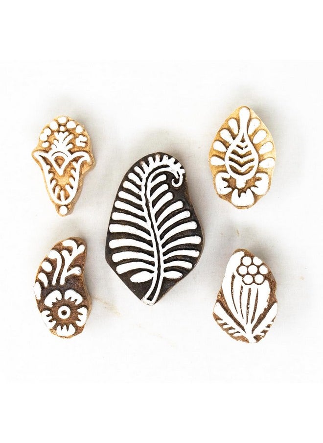 Hashcart - Wooden Stamp Block, Printing Stamp Design Set | Set Of 5 | Block For Printing Saree Border | Dresses, Craft Card Making, Scrapbook, Clay Pottery - Image 1