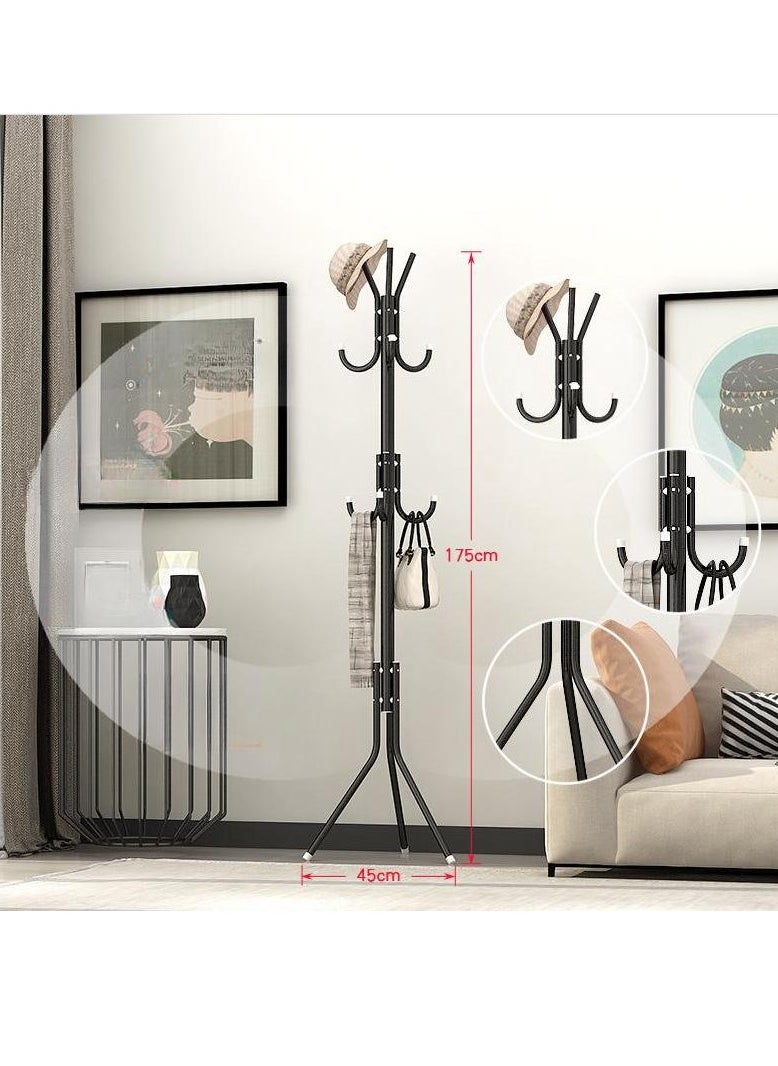 Coat Rack Freestanding, Practical Metal Coat Tree Stand With 12 Hooks, Standing Coat Racks for Bedroom Living Room Office Hanging Clothes, Hats, Bags(Black)