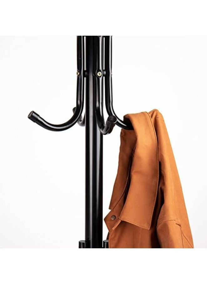 Coat Rack Freestanding, Practical Metal Coat Tree Stand With 12 Hooks, Standing Coat Racks for Bedroom Living Room Office Hanging Clothes, Hats, Bags(Black)