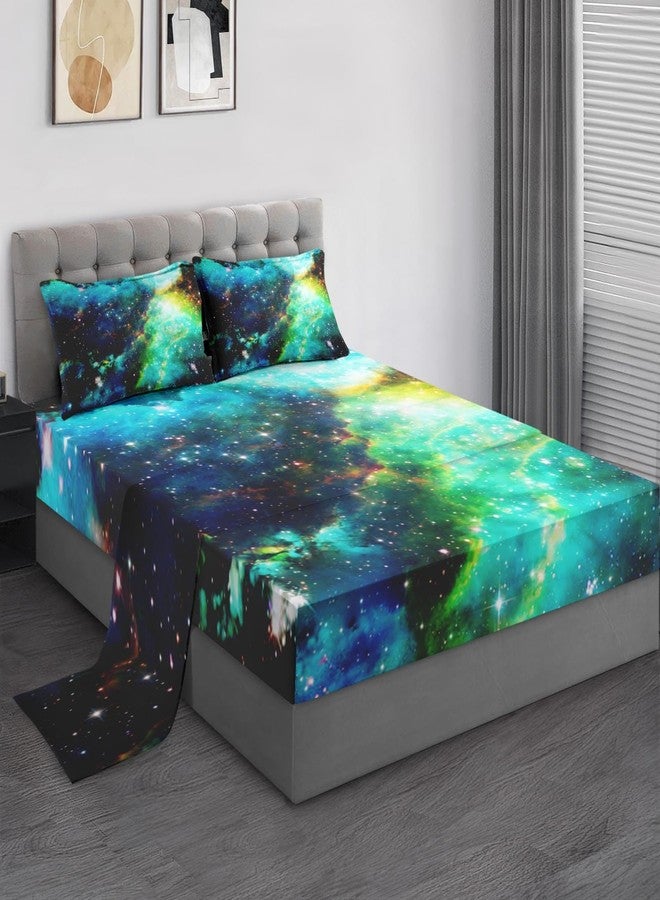 Pamnest Full Size Bed Sheet Sets, Galaxy Blue Star Soft Microfiber 4 Pcs Bedding Sets for Kids and Adults Bedroom Bed Decor, Science Space Astrology Flat, Fitted Sheet and 2 Pillowcases - Image 1