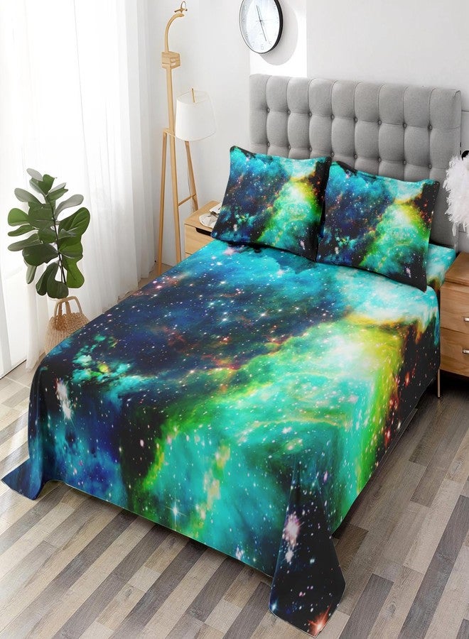 Pamnest Full Size Bed Sheet Sets, Galaxy Blue Star Soft Microfiber 4 Pcs Bedding Sets for Kids and Adults Bedroom Bed Decor, Science Space Astrology Flat, Fitted Sheet and 2 Pillowcases - Image 2
