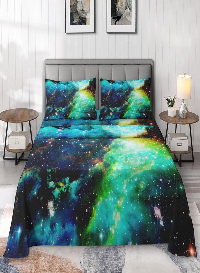 Pamnest Full Size Bed Sheet Sets, Galaxy Blue Star Soft Microfiber 4 Pcs Bedding Sets for Kids and Adults Bedroom Bed Decor, Science Space Astrology Flat, Fitted Sheet and 2 Pillowcases - Image 3