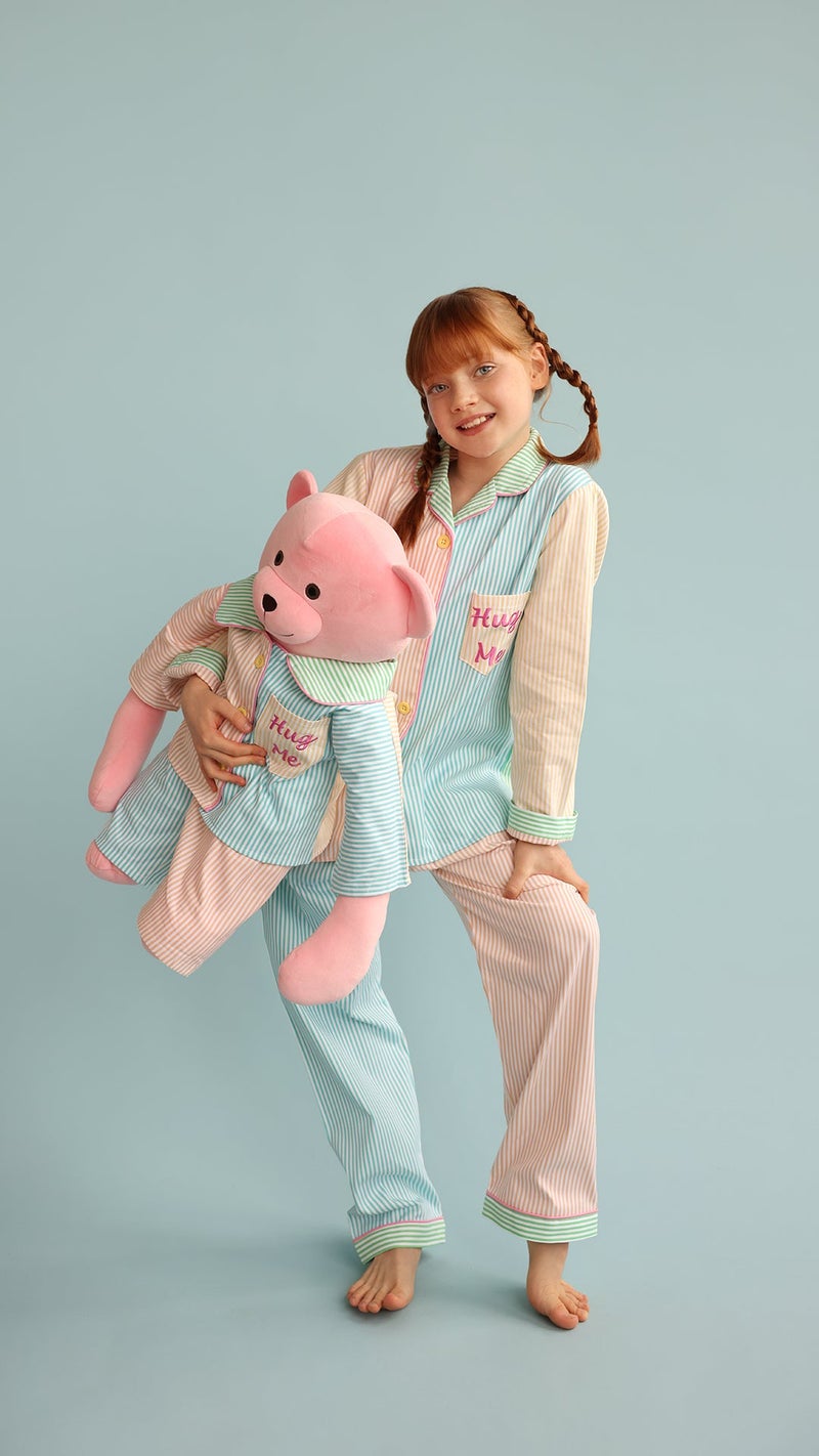 Luna Mia 'Kika' Hug Me Multicolor Pyjama Set With Matching Mega Size Teddy Bear - Image 3
