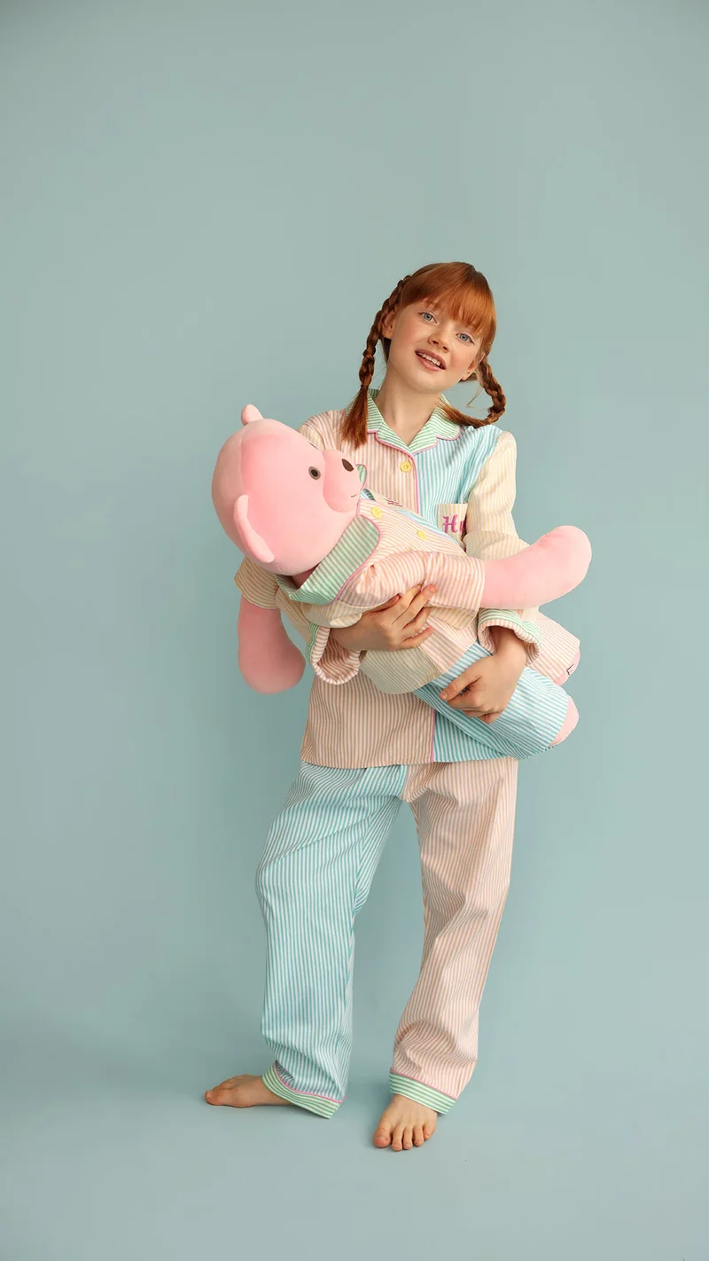 Luna Mia 'Kika' Hug Me Multicolor Pyjama Set With Matching Mega Size Teddy Bear