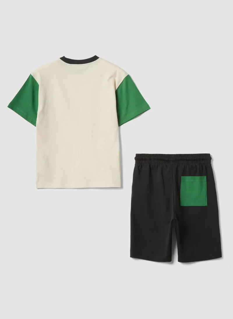 او في اس OVS Beige And Black Pure Cotton Set With T-Shirt And Shorts