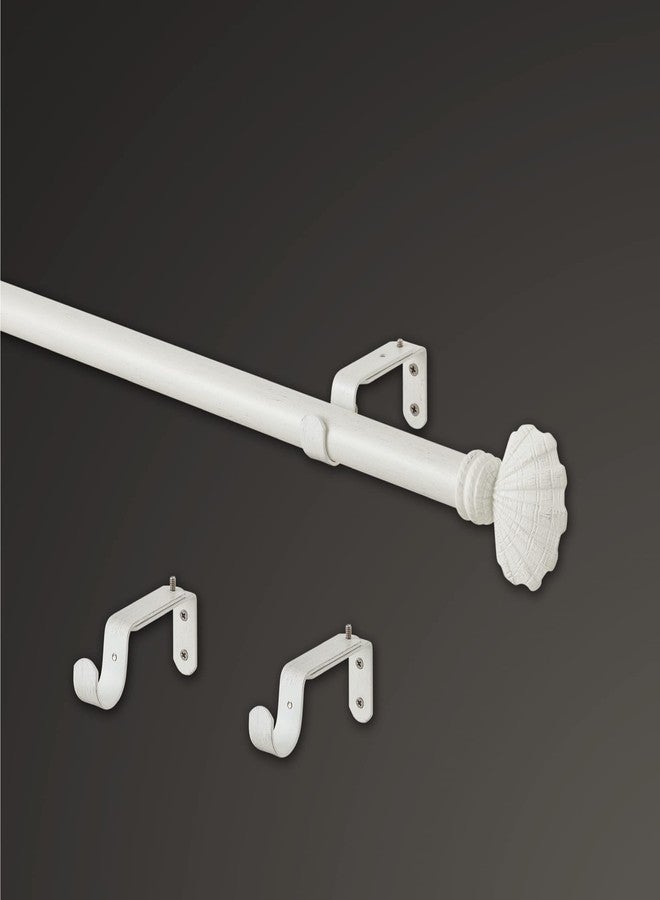 مود مجموعة قضبان ستائر MODE Coastal Collection بقطر 1 1/8 بوصة، مزودة بنهايات ستائر على شكل صدفة ساحلية وقضيب ستائر فولاذي قابل للتعديل يُثبت على الحائط، يناسب النوافذ من 36 بوصة إلى 72 بوصة، لون أبيض عتيق - Image 2