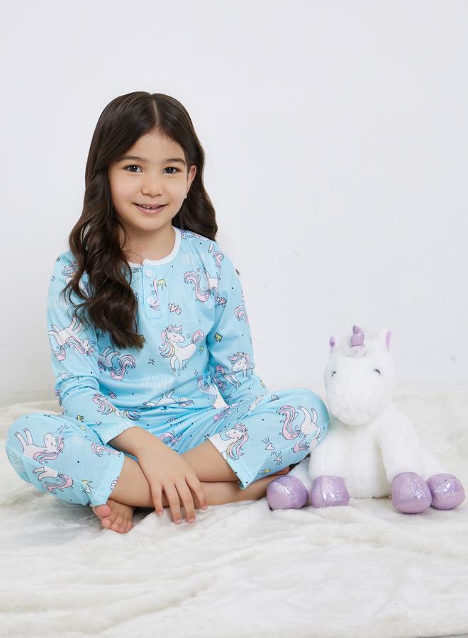 Styli Unicorn Graphic Print T-Shirt and Pyjama Set - Image 1