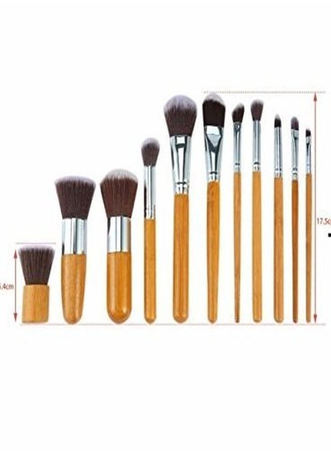Kylie - High-Quality Synthetic Bristle Makeup Brushes, Puff- Natural Bamboo, 11 Pcs - Image 1