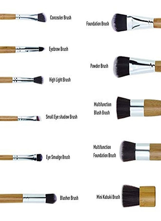 Kylie - High-Quality Synthetic Bristle Makeup Brushes, Puff- Natural Bamboo, 11 Pcs - Image 1