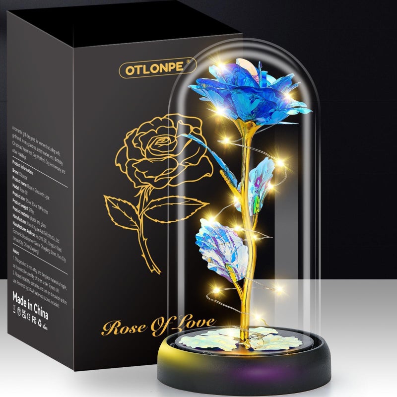 Otlonpe Glass Rose Flower Handmade Forever | Personalized Romantic Christmas  Valentines  Mothers Day  Birthday Gifts For Women Mom Her Grandma Girlfriend Wife | Home Office Flower Lamp Decorations - Image 1