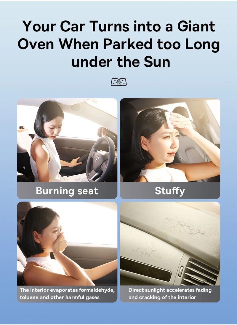 Baseus Car Sun Shade, for Car Front Windshield, Car Umbrella Sun Shade Cover, Foldable Anti-UV Rays & Sun Heat Protection Umbrella, Sunshade for Cars, Fits Most Mini Car and Sedan (131cm x 69cm) Small Size  - Image 2