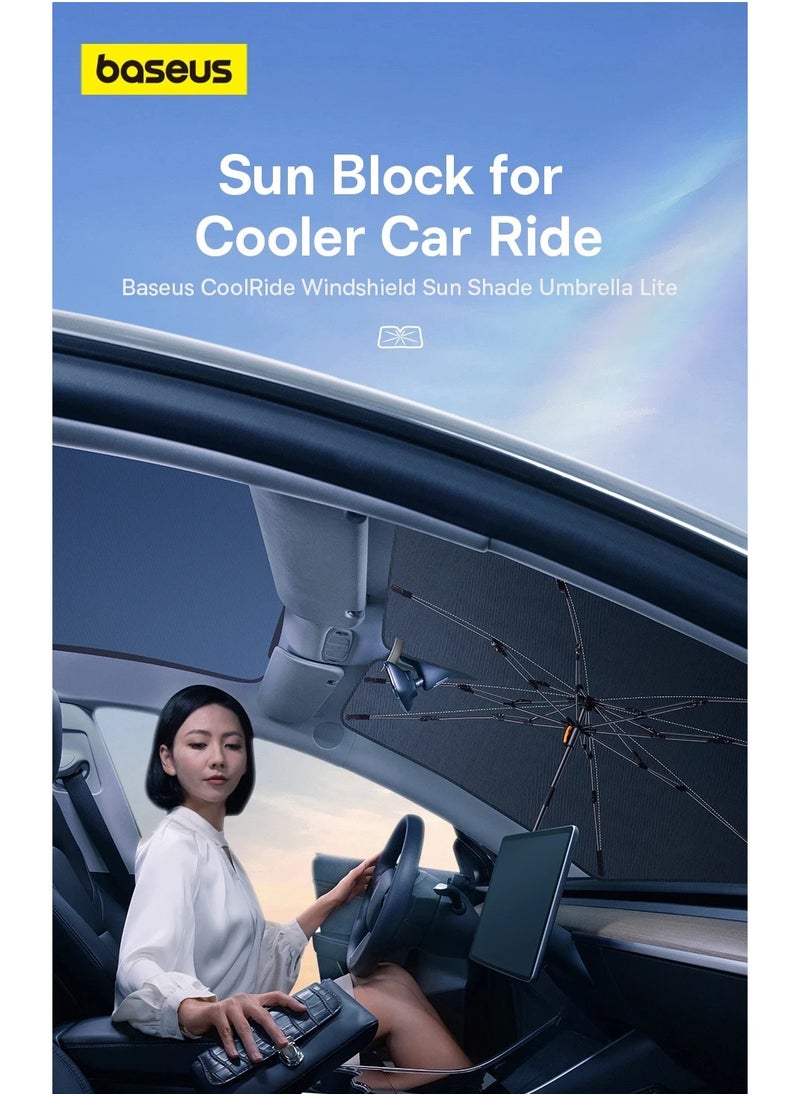 Baseus Car Sun Shade, for Car Front Windshield, Car Umbrella Sun Shade Cover, Foldable Anti-UV Rays & Sun Heat Protection Umbrella, Sunshade for Cars, Fits Most Mini Car and Sedan (131cm x 69cm) Small Size  - Image 3