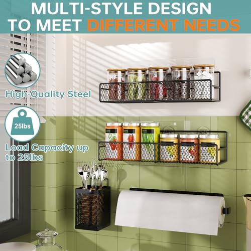 DTUQYX Spice Rack Wall Mounted 6 Pack: 100% Metal & Strong Adhesive Spice Organization for Kitchen Cabinet/Pantry Door, No Drill Hanging Seasoning Organizer with Paper Towel Holder, Utensil Caddy - Image 4