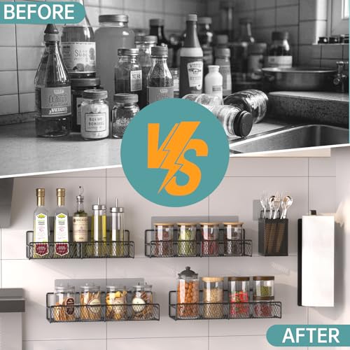 DTUQYX Spice Rack Wall Mounted 6 Pack: 100% Metal & Strong Adhesive Spice Organization for Kitchen Cabinet/Pantry Door, No Drill Hanging Seasoning Organizer with Paper Towel Holder, Utensil Caddy - Image 5