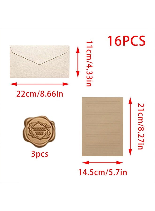 BOFAN 16PCS Greeting Card Envelope Set, Vintage Envelopes for Wedding, Birthday, Graduation (3 Envelopes + 10 Sheets of Yellow Letterhead + 3 Fire Paint) - Image 2