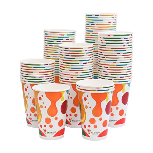 PARICOTT 300ml – 50 Cups | Multi Drop Printed Paper Cups | Disposable Use & Throw Cups for Tea, Coffee, Juice, Water, Wine, Cocktail, Parties, Events, Wedding, Travel – Eco-Friendly - Image 1