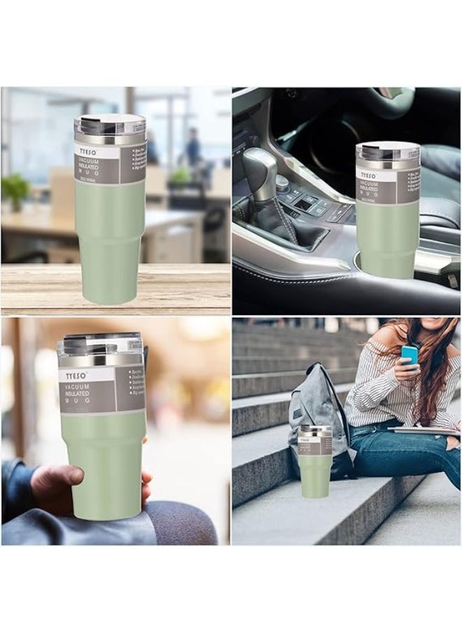 Thermos Mug Insulated and Cold Coffee Cup 890ML Double-layer Cup With Free Straw Stainless Steel Coffee Mug - mint green