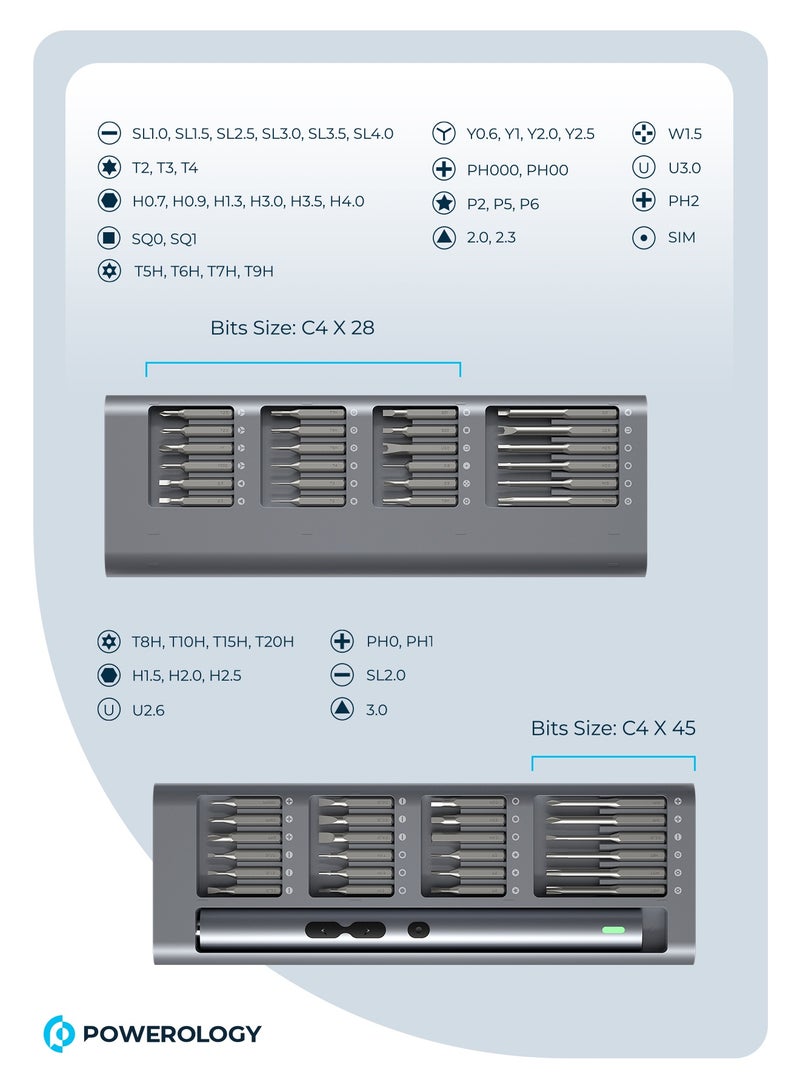 Powerology 48 in 1 Electric Screwdriver Kit 350mAh / Rechargeable Screwdriver / Stable, Precise and Controlled Multi-Purpose Tool / Durable & Compact Screwdriver Kit - Gray - Image 3