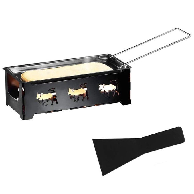 CHEESE RACLETTE PORTABLE FOLDABLE NONSTICK CHEESE ROTASTER BAKING TRAY CANDLELIGHT CHEESE MELTER PAN WITH HANDLE SPATULA BARBECUE HOME KITCHEN GRILLING TOOL