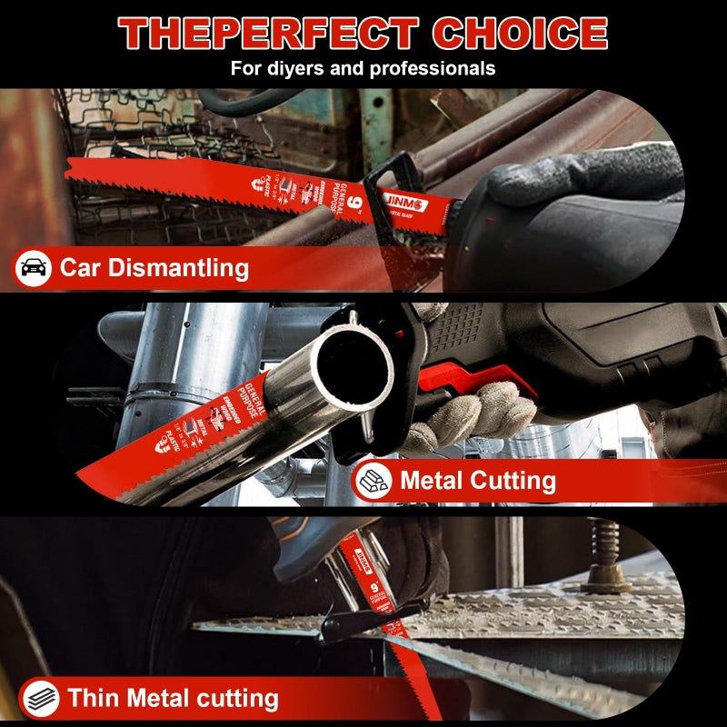 jinmg 25 Pack 9 Inch 8/14TPI Reciprocating Saw Blades for Wood and Nail-Embedded Wood Demolition, Metal Cutting for 1/8-3/8 Medium Metals and PVC Pallets etc.- Compatible with Diablo Bi-Metal Sawzall Blades - Image 5