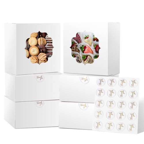 Shallive 30 Pcs Bakery Boxes 6-In with Windows, Cookie Boxes White for Chocolate Covered Strawberries, Treats, Donuts, Cupcakes, and Candy Gift Giving 6x6x3 Inch - Image 1