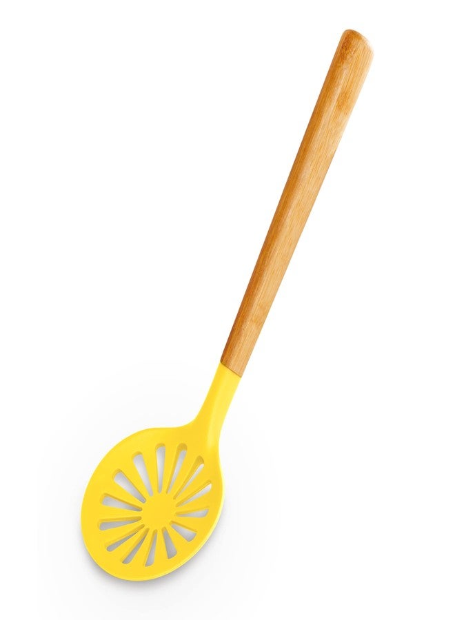 Loisa | Silicone Skimmer Spoon Kitchen Tool | Premium Scratch-Free Strainer | Spider for Cooking and Frying | Latin Inspired Cooking Untensil | Yellow Skimmer - Image 1