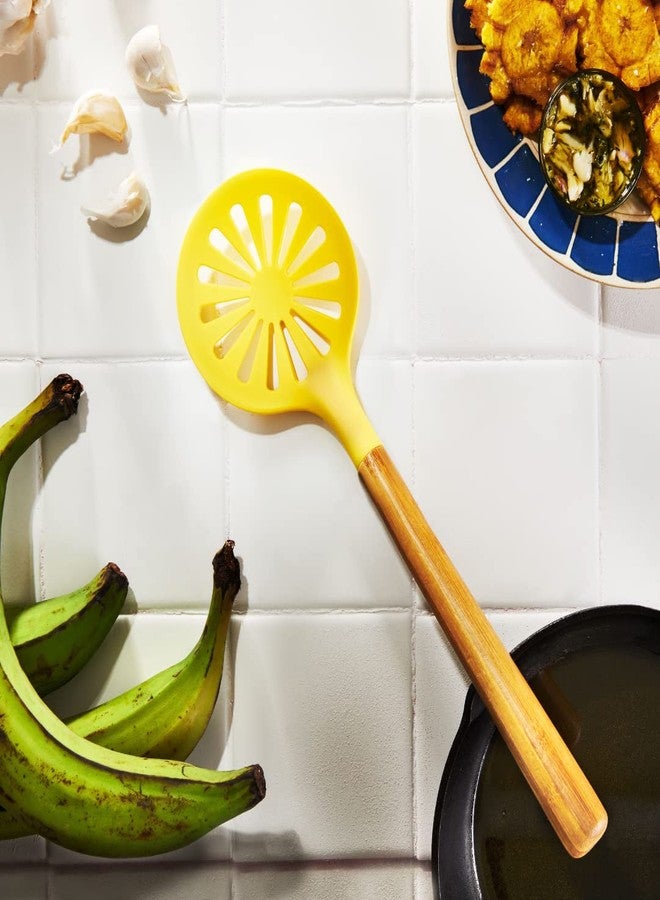 Loisa | Silicone Skimmer Spoon Kitchen Tool | Premium Scratch-Free Strainer | Spider for Cooking and Frying | Latin Inspired Cooking Untensil | Yellow Skimmer - Image 4