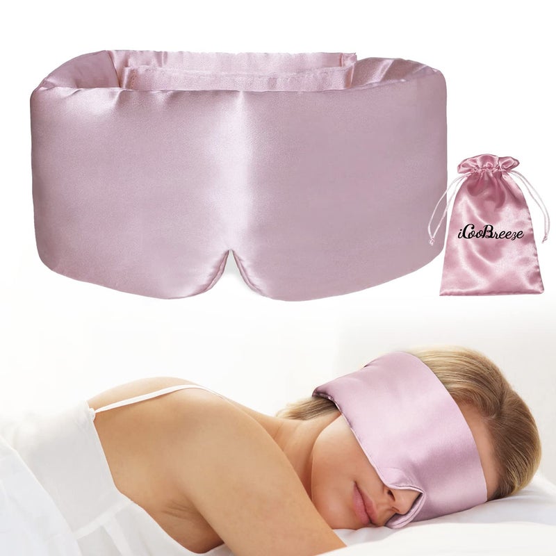 iCooBreeze iCooBreeze 100 Natural Silk Eye Mask for Women Men Soft Pressureless Cooling Blackout Eye Covers for Sleeping Large Size Sleep Mask fits All Heads Adjustable 1PC Lotus Pink 