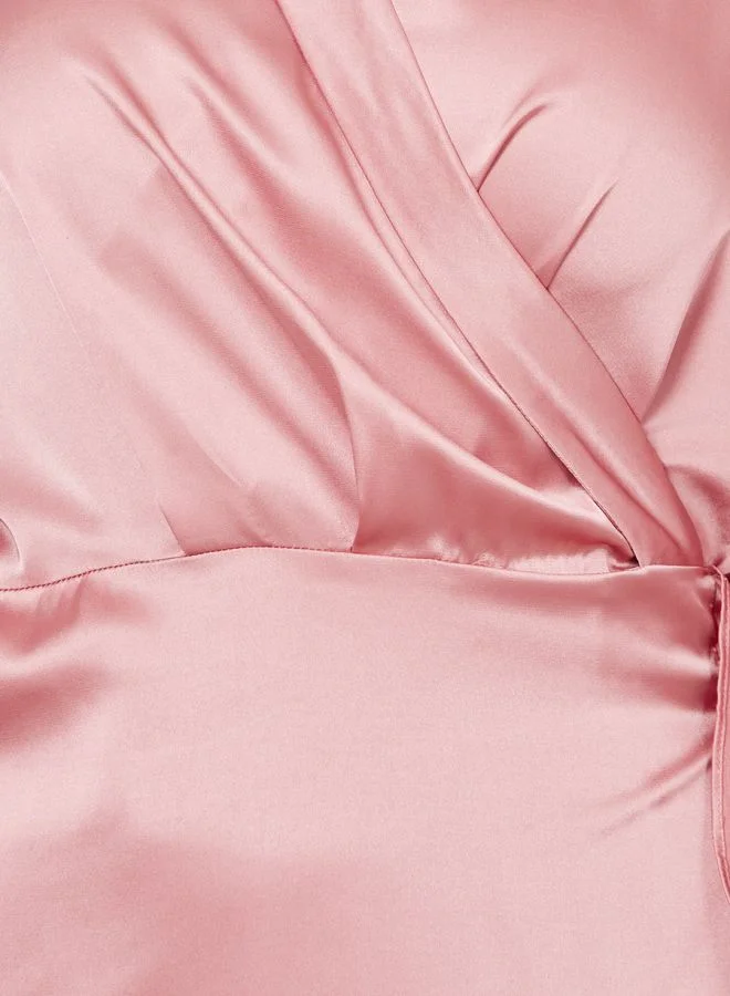 Styli Satin Wrap Maxi Dress with Ruffle Edge