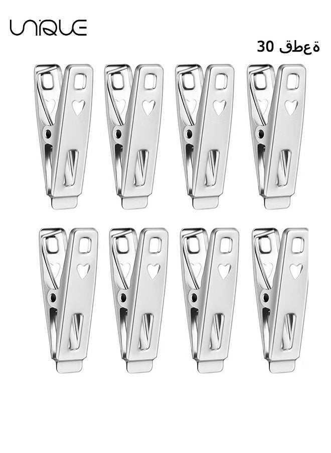 Unique - 30Pcs Stainless Steel Multipurpose Clothespins - Metal Clothespins - Practical Clips Outdoor Clothesline Hanging Clips - For Beach Towels, Socks, Multifunctional Clothespins - Heart Shaped - Image 1