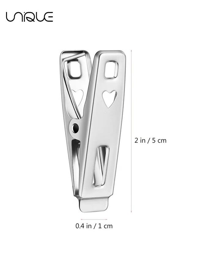 Unique - 30Pcs Stainless Steel Multipurpose Clothespins - Metal Clothespins - Practical Clips Outdoor Clothesline Hanging Clips - For Beach Towels, Socks, Multifunctional Clothespins - Heart Shaped - Image 1