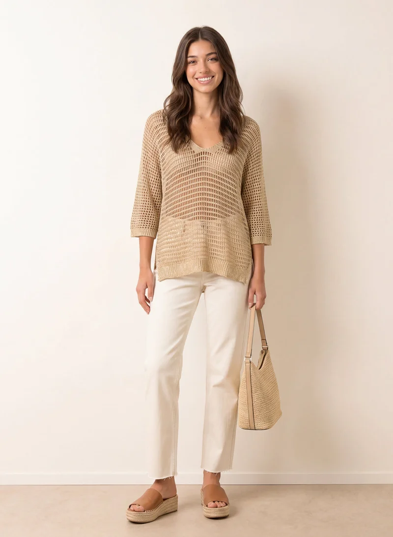 بلو فانيلا Metallic Crochet V Neck Top