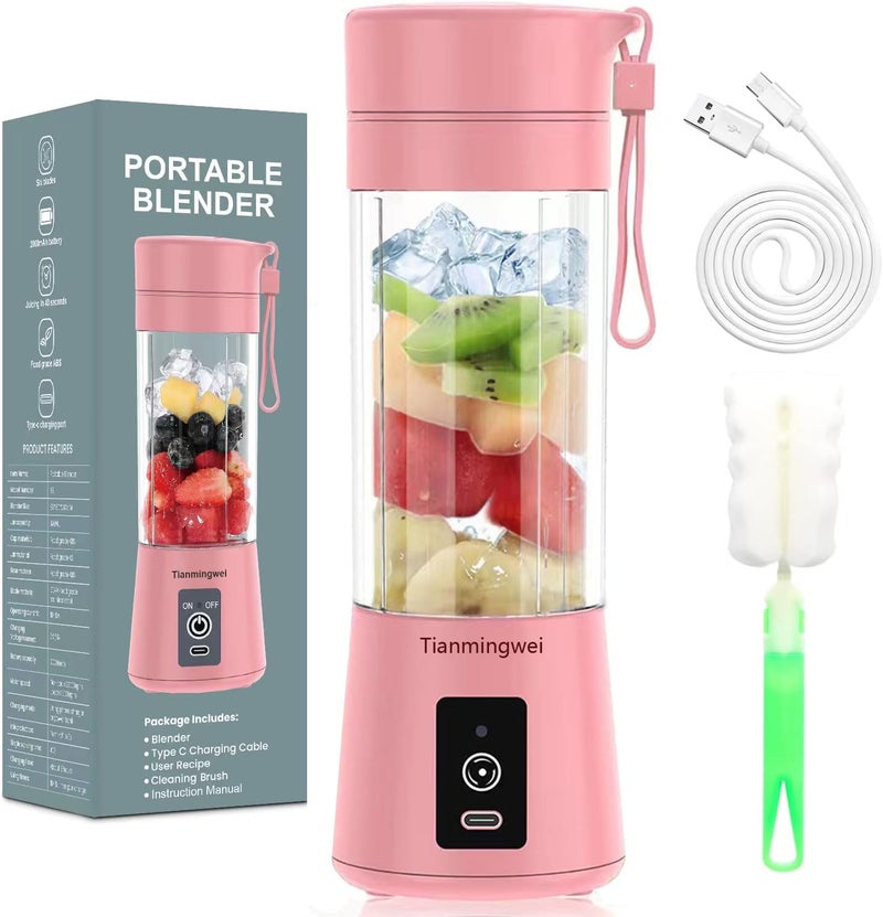 TMW Tianmingwei Portable Blender USB Personal Juicer Cup 6 Blades Rechargeable Fruit Mixing Machine for Baby Travel 400ml[New Version] (Pink) - Image 1