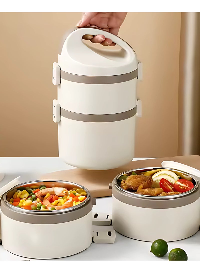 Twisoo Stainless Steel Insulated Food Container Insulated Ba, Keep Warm Lightweight Lunch Container 2 Tier Odorless Leakproof and Spill proof for Worker for School (White) - Image 2