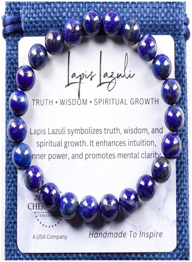 Cherry Tree Collection Lapis Bracelet – Genuine Blue Lapis Lazuli Beaded Bracelet, Handmade 8mm Stone Bracelet for Men & Women, Healing & Positive Energy, Sizes S/M/L, Gift Ready (Medium) - Image 1