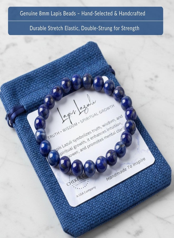 Cherry Tree Collection Lapis Bracelet – Genuine Blue Lapis Lazuli Beaded Bracelet, Handmade 8mm Stone Bracelet for Men & Women, Healing & Positive Energy, Sizes S/M/L, Gift Ready (Medium) - Image 2