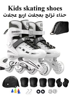 sway Kids Inline Skating Sports 8 Wheels Luminous Wheels Set Girls and Boys Skates, Colorful Luminous Roller Skates with Protection Fall Set and Training Set  - Image 1