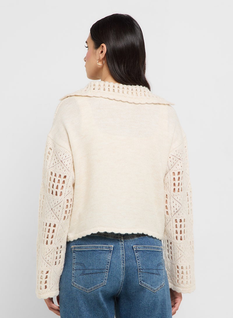VERO MODA Crochet Knit Detail Cropped Cardigan  - Image 2