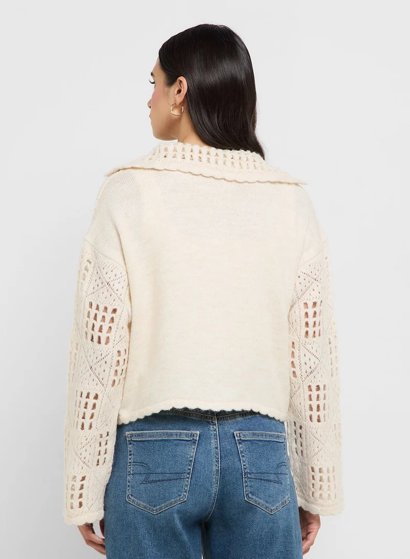 VERO MODA Crochet Knit Detail Cropped Cardigan