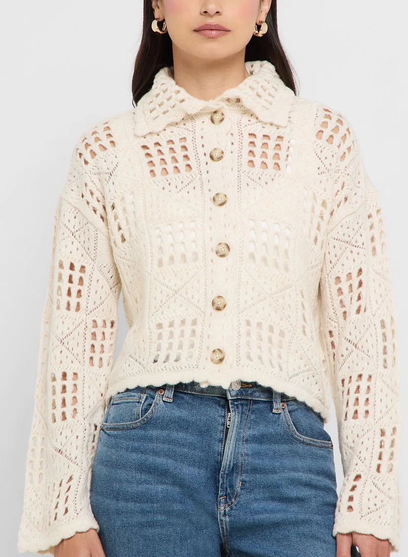 VERO MODA Crochet Knit Detail Cropped Cardigan